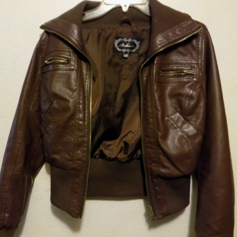 Brown fake leather jacket